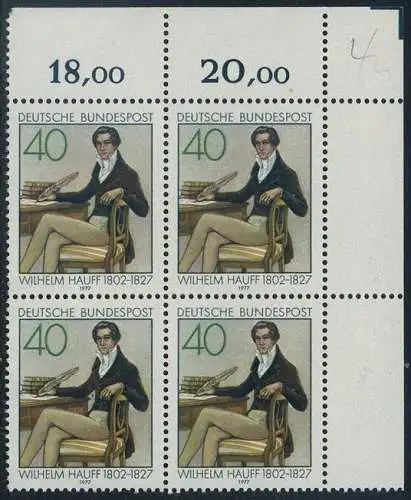 BUND 1977 Michel-Nummer 0954 postfrisch BLOCK ECKRAND oben rechts