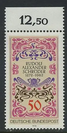 BUND 1978 Michel-Nummer 0956 postfrisch EINZELMARKE RAND oben