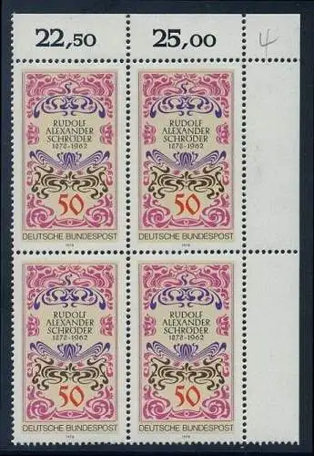 BUND 1978 Michel-Nummer 0956 postfrisch BLOCK ECKRAND oben rechts