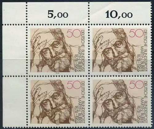 BUND 1978 Michel-Nummer 0962 postfrisch BLOCK ECKRAND oben links