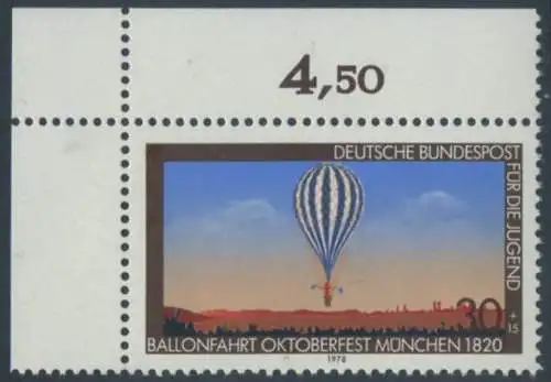 BUND 1978 Michel-Nummer 0964 postfrisch EINZELMARKE ECKRAND oben links