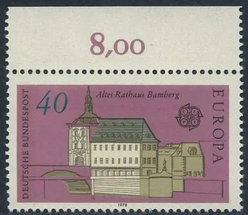 BUND 1978 Michel-Nummer 0969 postfrisch EINZELMARKE RAND oben