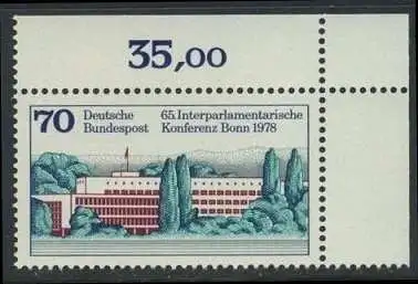 BUND 1978 Michel-Nummer 0976 postfrisch EINZELMARKE ECKRAND oben rechts