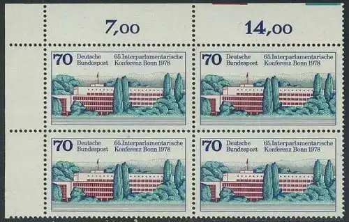 BUND 1978 Michel-Nummer 0976 postfrisch BLOCK ECKRAND oben links