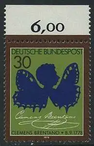 BUND 1978 Michel-Nummer 0978 postfrisch EINZELMARKE RAND oben (b)