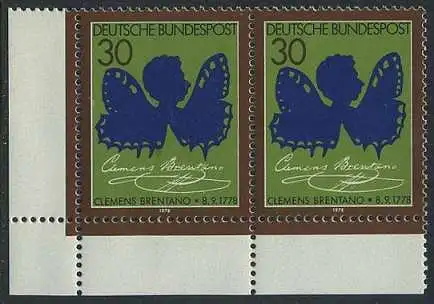BUND 1978 Michel-Nummer 0978 postfrisch horiz.PAAR ECKRAND unten links