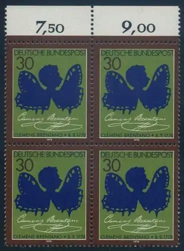 BUND 1978 Michel-Nummer 0978 postfrisch BLOCK RÄNDER oben