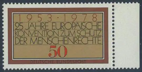 BUND 1978 Michel-Nummer 0979 postfrisch EINZELMARKE RAND rechts