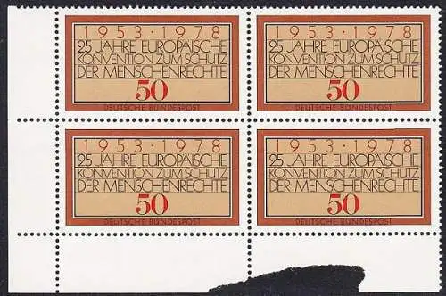 BUND 1978 Michel-Nummer 0979 postfrisch BLOCK ECKRAND unten links (b)
