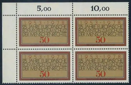 BUND 1978 Michel-Nummer 0979 postfrisch BLOCK ECKRAND oben links