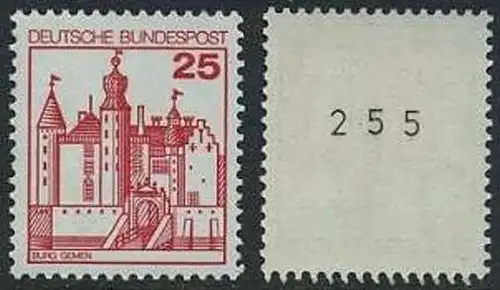 BUND 1978 Michel-Nummer 0996 postfrisch EINZELMARKE m/ rücks.Rollennummer 255