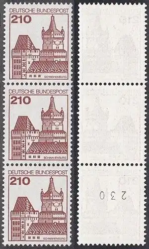 BUND 1978 Michel-Nummer 0998 postfrisch vert.STRIP(3) m/ rücks.Rollennummer 230