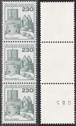 BUND 1978 Michel-Nummer 0999 postfrisch vert.STRIP(3) m/ rücks.Rollennummer 085