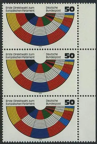 BUND 1979 Michel-Nummer 1002 postfrisch vert.STRIP(3) RAND rechts