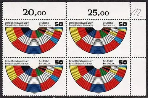 BUND 1979 Michel-Nummer 1002 postfrisch BLOCK ECKRAND oben rechts