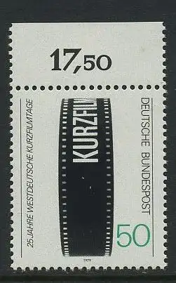 BUND 1979 Michel-Nummer 1003 postfrisch EINZELMARKE RAND oben (a)