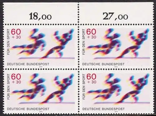 BUND 1979 Michel-Nummer 1009 postfrisch BLOCK RÄNDER oben