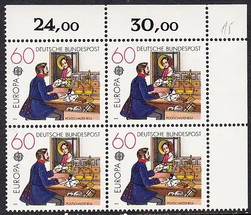 BUND 1979 Michel-Nummer 1012 postfrisch BLOCK ECKRAND oben rechts