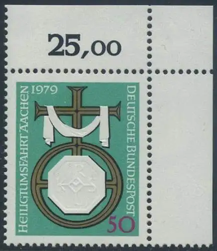 BUND 1979 Michel-Nummer 1017 postfrisch EINZELMARKE ECKRAND oben rechts