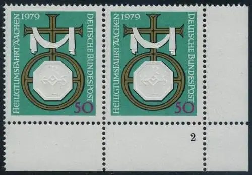 BUND 1979 Michel-Nummer 1017 postfrisch horiz.PAAR ECKRAND unten rechts (FN)