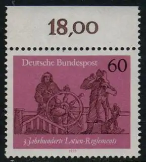 BUND 1979 Michel-Nummer 1022 postfrisch EINZELMARKE RAND oben
