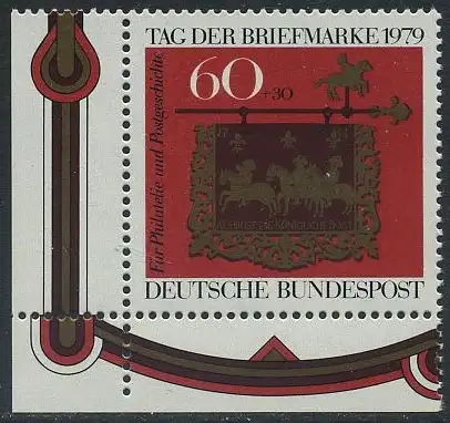 BUND 1979 Michel-Nummer 1023 postfrisch EINZELMARKE ECKRAND unten links