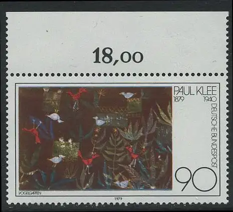 BUND 1979 Michel-Nummer 1029 postfrisch EINZELMARKE RAND oben