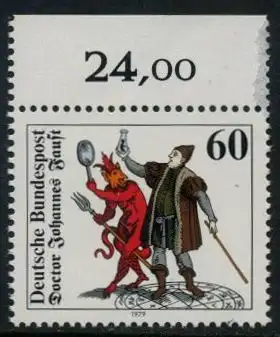 BUND 1979 Michel-Nummer 1030 postfrisch EINZELMARKE RAND oben