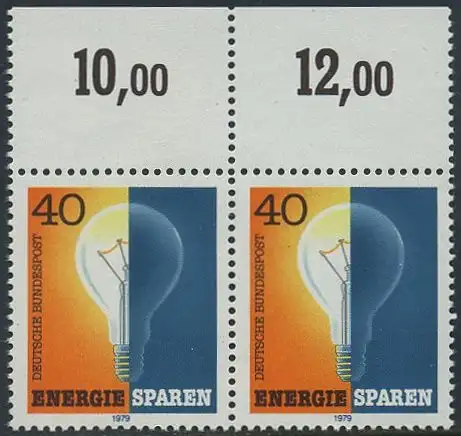 BUND 1979 Michel-Nummer 1031 postfrisch horiz.PAAR RAND oben 