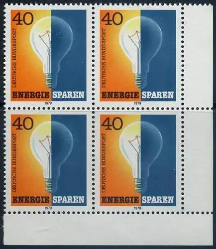 BUND 1979 Michel-Nummer 1031 postfrisch BLOCK ECKRAND unten rechts