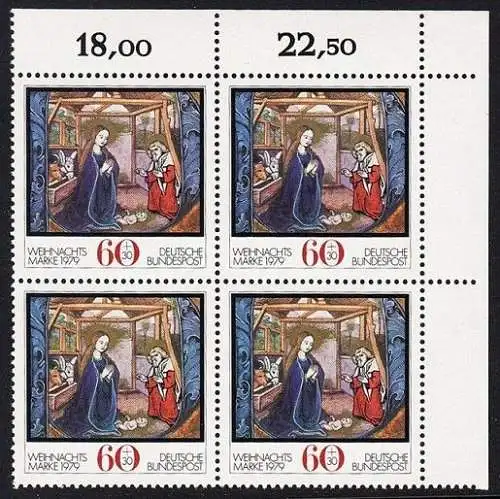 BUND 1979 Michel-Nummer 1032 postfrisch BLOCK ECKRAND oben rechts