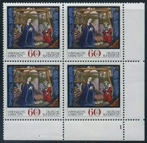 BUND 1979 Michel-Nummer 1032 postfrisch BLOCK ECKRAND unten rechts (FN)