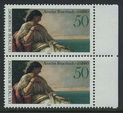 BUND 1980 Michel-Nummer 1033 postfrisch vert.PAAR RAND rechts