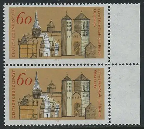 BUND 1980 Michel-Nummer 1035 postfrisch vert.PAAR RAND rechts