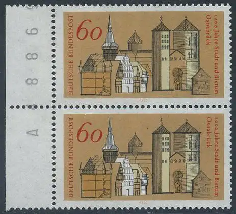 BUND 1980 Michel-Nummer 1035 postfrisch vert.PAAR RAND links (BZ)