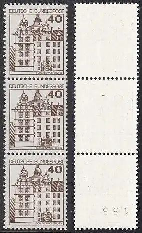 BUND 1980 Michel-Nummer 1037 postfrisch vert.STRIP(3) m/ rücks.Rollennummer 155
