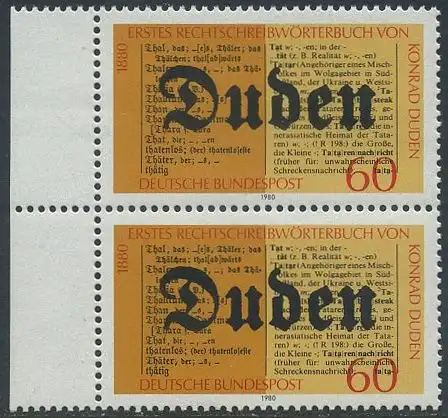 BUND 1980 Michel-Nummer 1039 postfrisch vert.PAAR RAND links