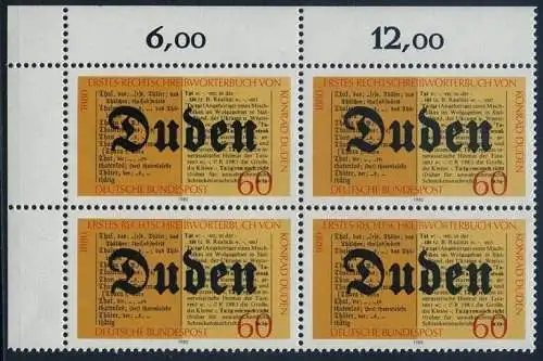 BUND 1980 Michel-Nummer 1039 postfrisch BLOCK ECKRAND oben links