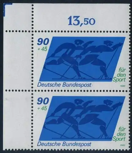 BUND 1980 Michel-Nummer 1048 postfrisch vert.PAAR ECKRAND oben links