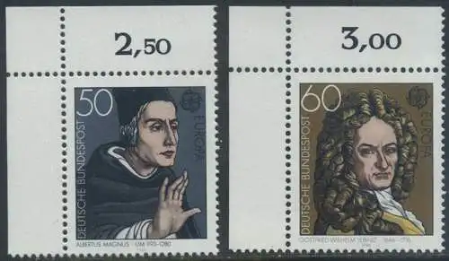 BUND 1980 Michel-Nummer 1049-1050 postfrisch SATZ(2) EINZELMARKEN ECKRÄNDER oben links