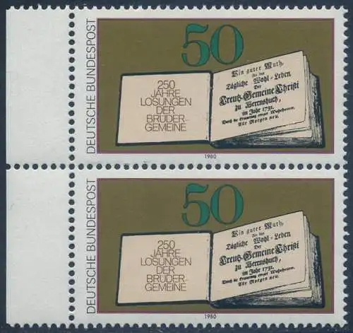 BUND 1980 Michel-Nummer 1054 postfrisch vert.PAAR RAND links