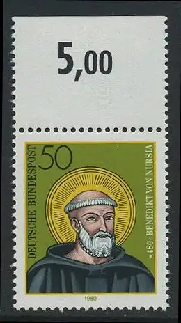 BUND 1980 Michel-Nummer 1055 postfrisch EINZELMARKE RAND oben