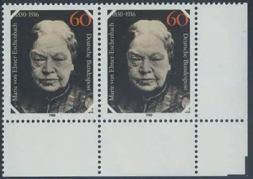 BUND 1980 Michel-Nummer 1057 postfrisch horiz.PAAR ECKRAND unten rechts
