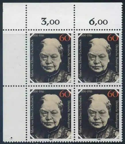 BUND 1980 Michel-Nummer 1057 postfrisch BLOCK ECKRAND oben links