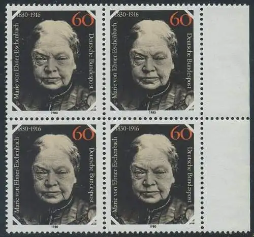 BUND 1980 Michel-Nummer 1057 postfrisch BLOCK RÄNDER rechts