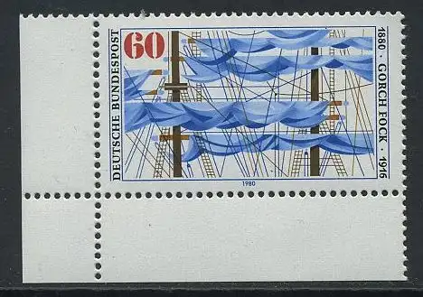 BUND 1980 Michel-Nummer 1058 postfrisch EINZELMARKE ECKRAND unten links