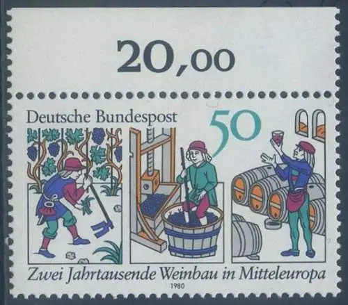 BUND 1980 Michel-Nummer 1063 postfrisch EINZELMARKE RAND oben