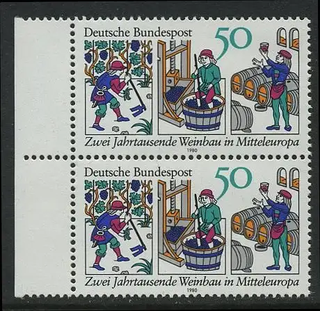 BUND 1980 Michel-Nummer 1063 postfrisch vert.PAAR RAND links