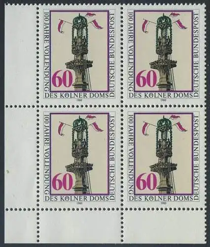 BUND 1980 Michel-Nummer 1064 postfrisch BLOCK ECKRAND unten links