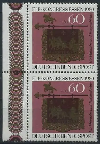 BUND 1980 Michel-Nummer 1065 postfrisch vert.PAAR RAND links